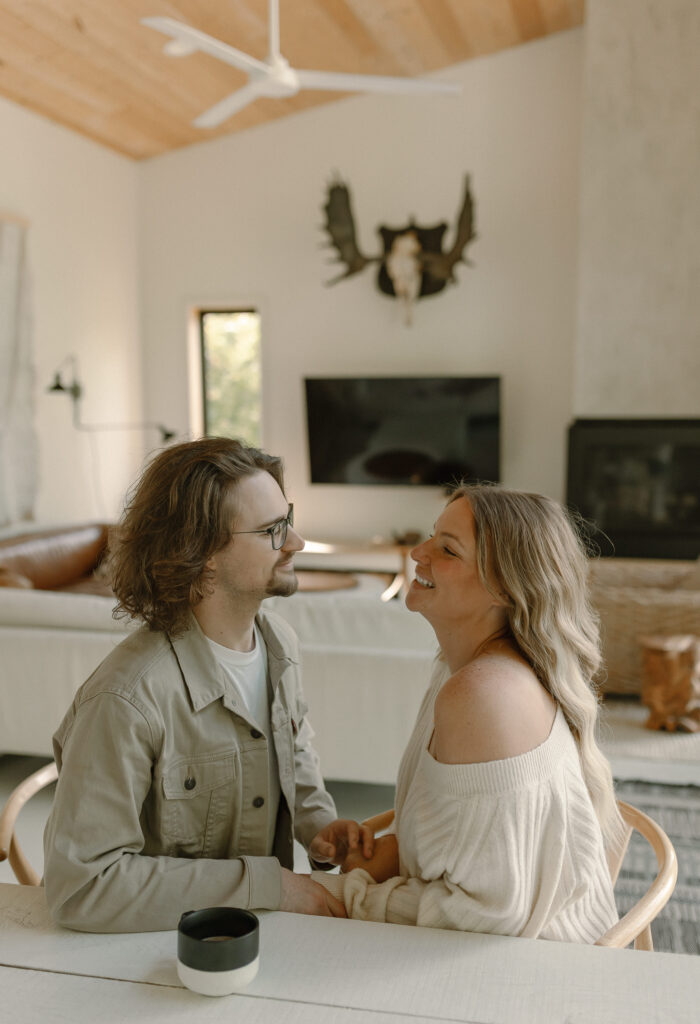 Married couple celebrating their anniversary at a cozy Wisconsin Airbnb