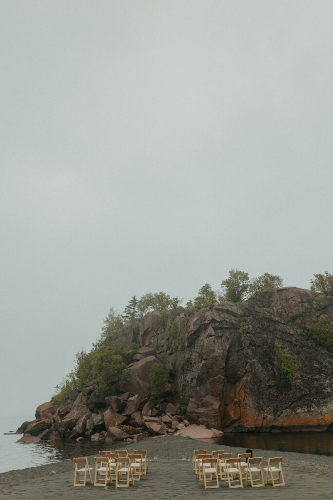 A couple eloping on Black Beach along the North Shore of Minnesota