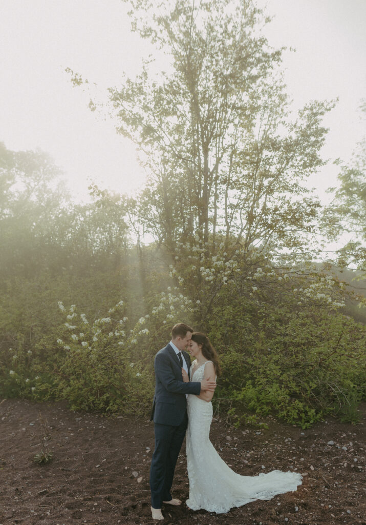 A couple eloping on Black Beach along the North Shore of Minnesota