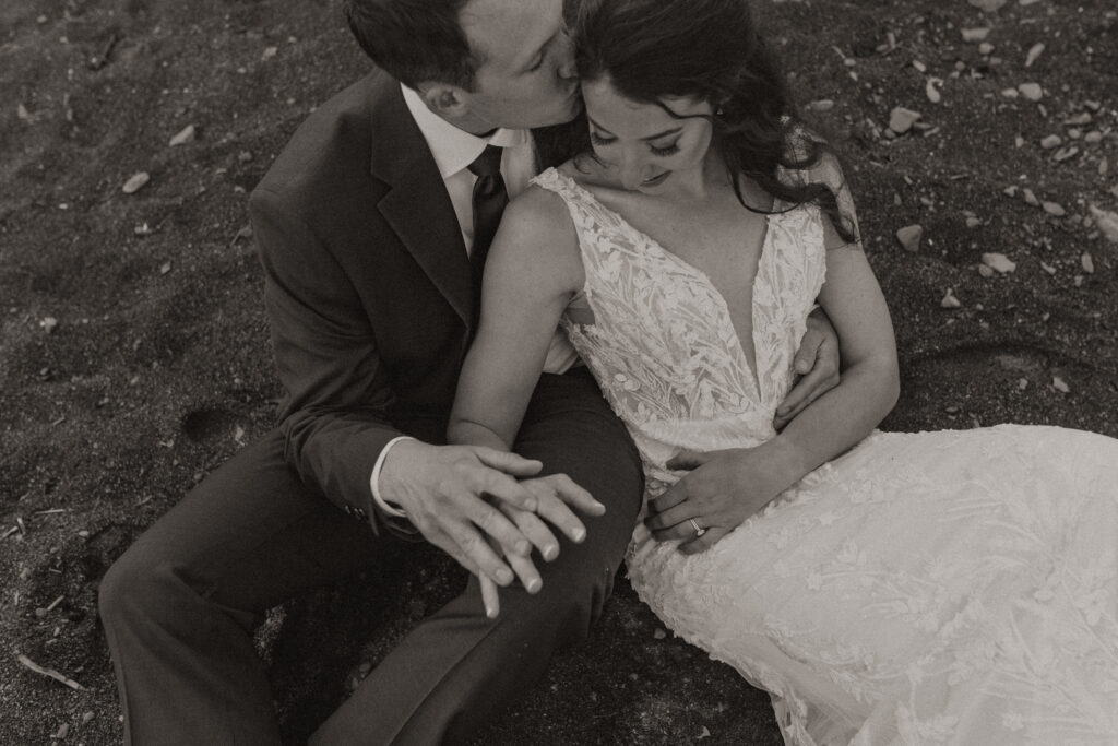 A couple eloping on Black Beach along the North Shore of Minnesota