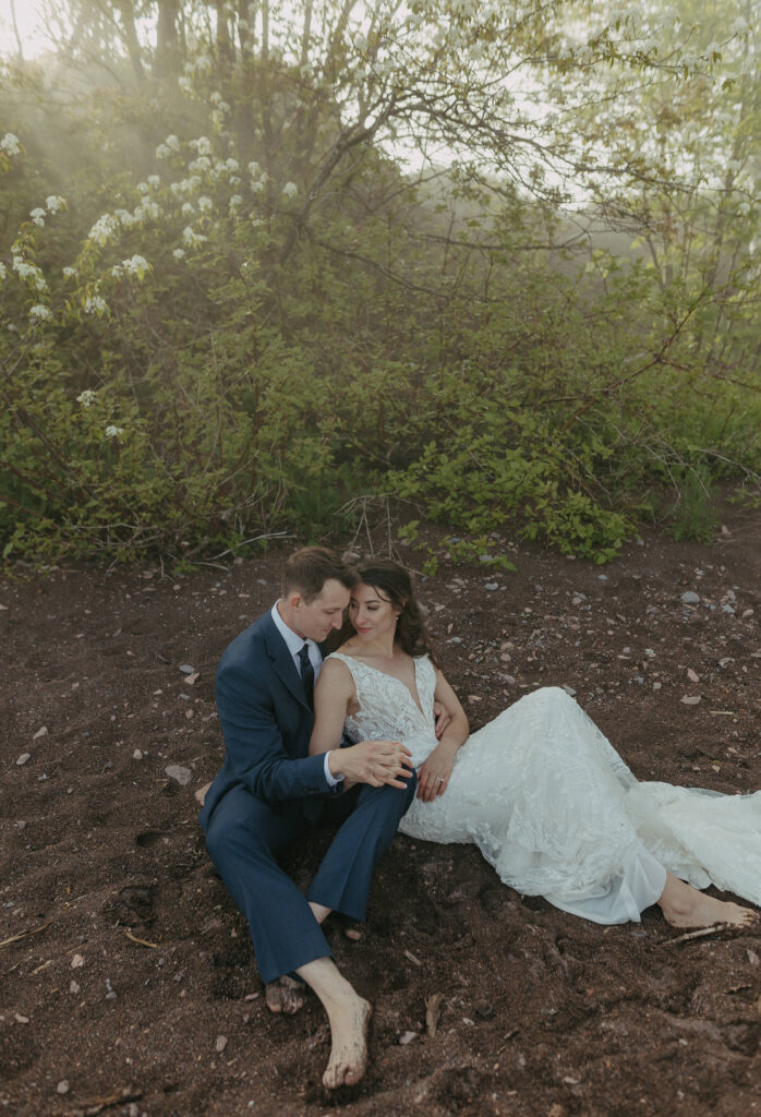 A couple eloping on Black Beach along the North Shore of Minnesota