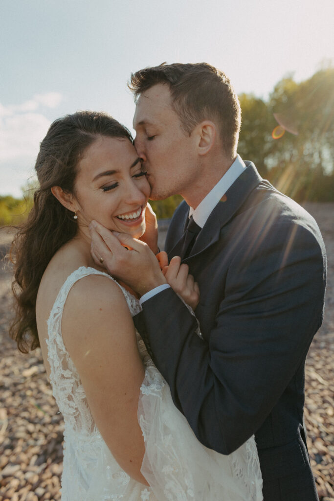 A couple eloping on Black Beach along the North Shore of Minnesota