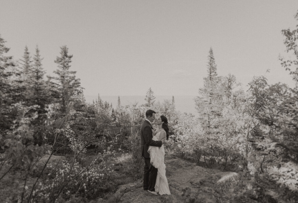 A couple eloping on Black Beach along the North Shore of Minnesota