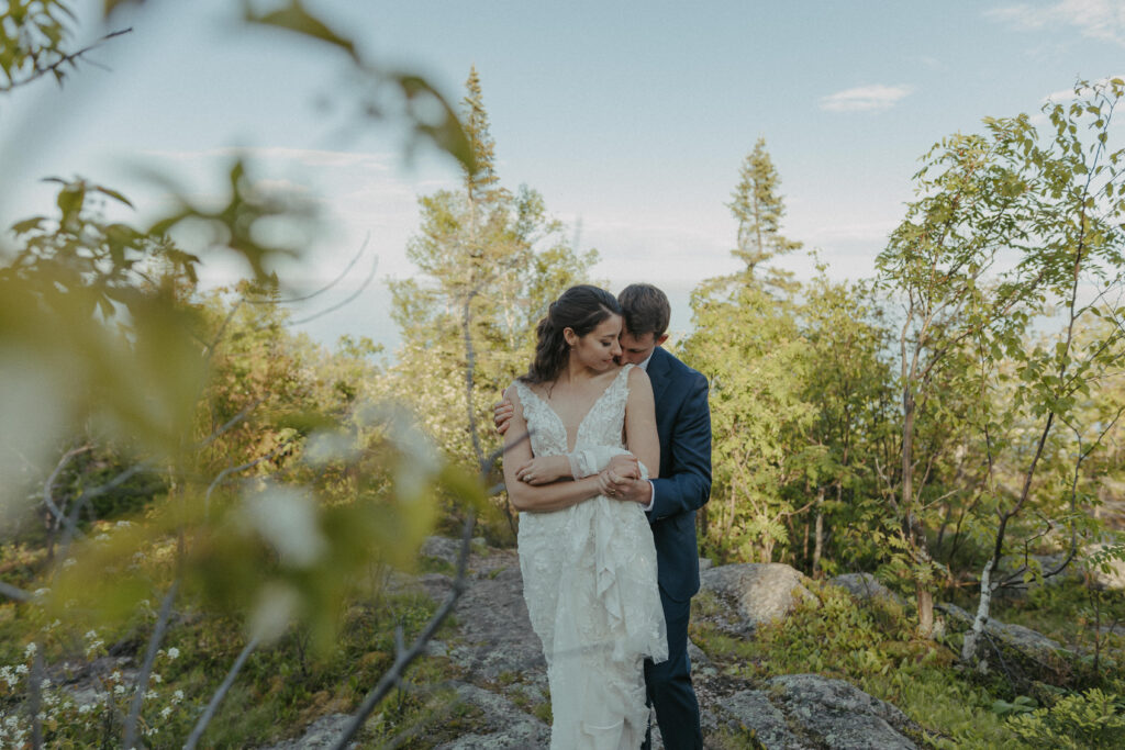 A couple eloping on Black Beach along the North Shore of Minnesota