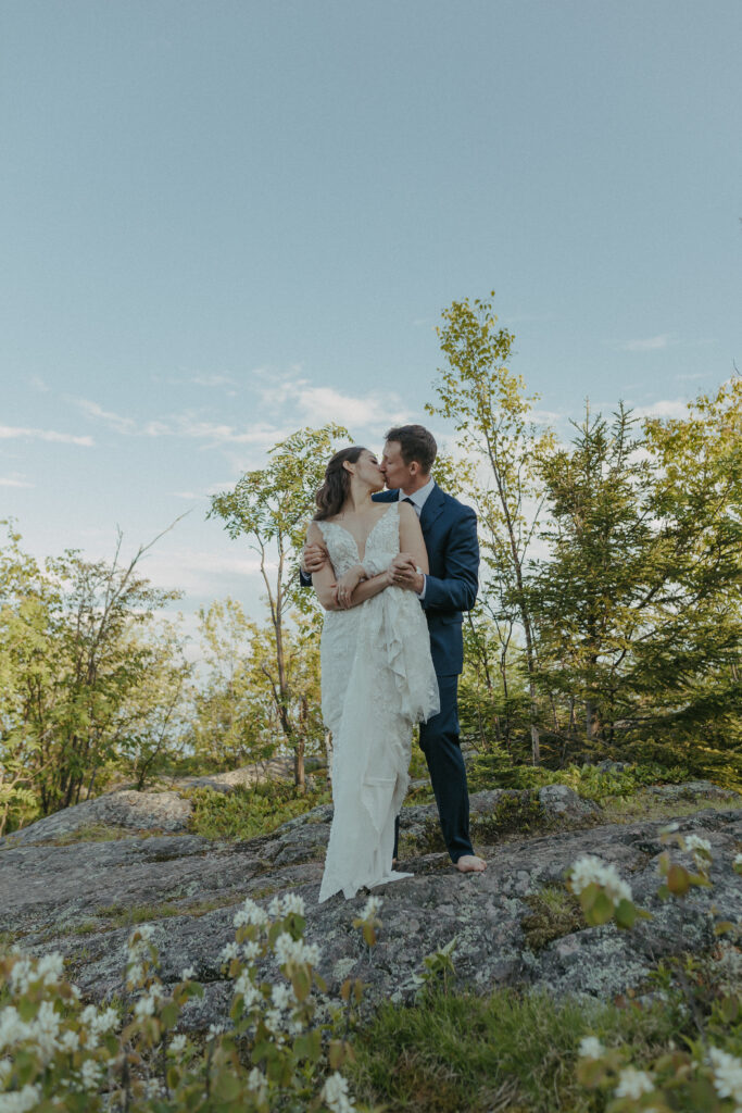 A couple eloping on Black Beach along the North Shore of Minnesota