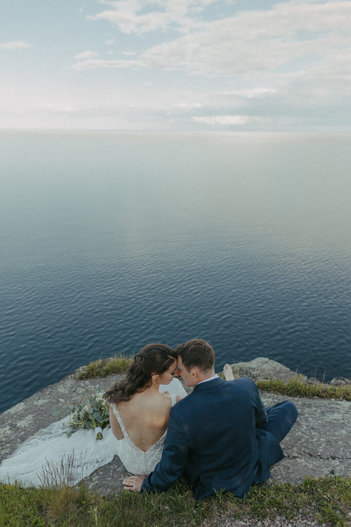 A couple eloping on Black Beach along the North Shore of Minnesota
