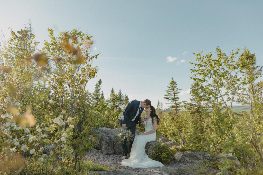 A couple eloping on Black Beach along the North Shore of Minnesota