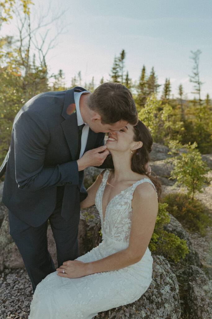 A couple eloping on Black Beach along the North Shore of Minnesota