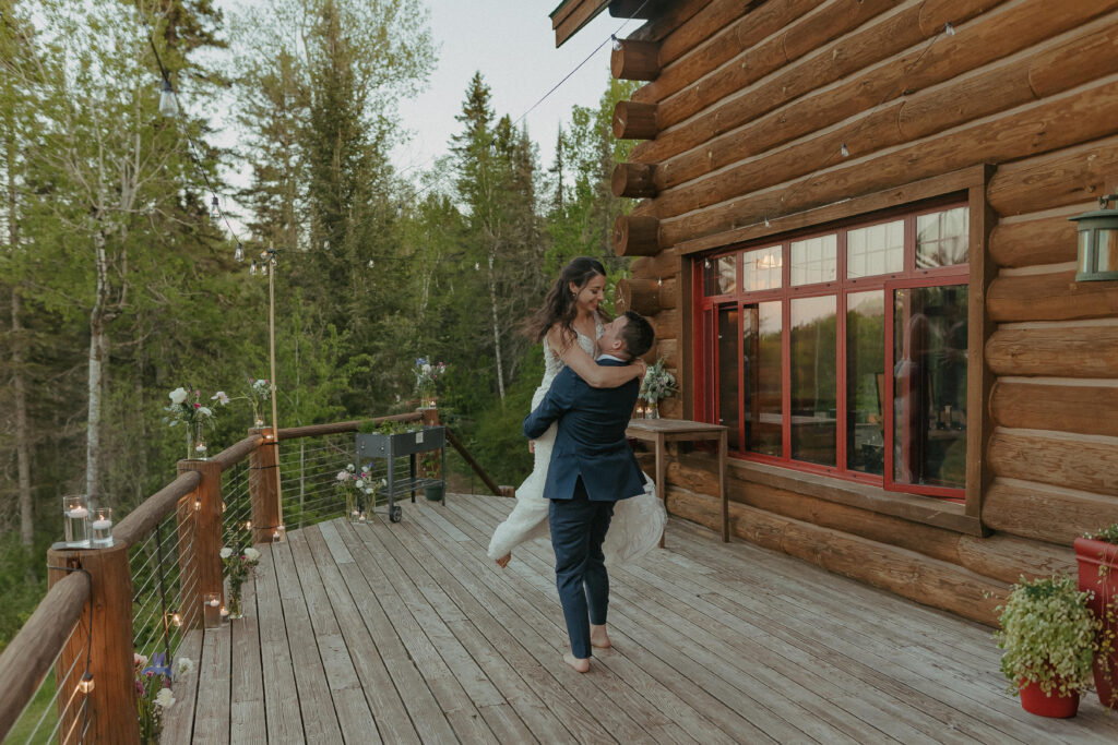 A couple eloping on Black Beach along the North Shore of Minnesota