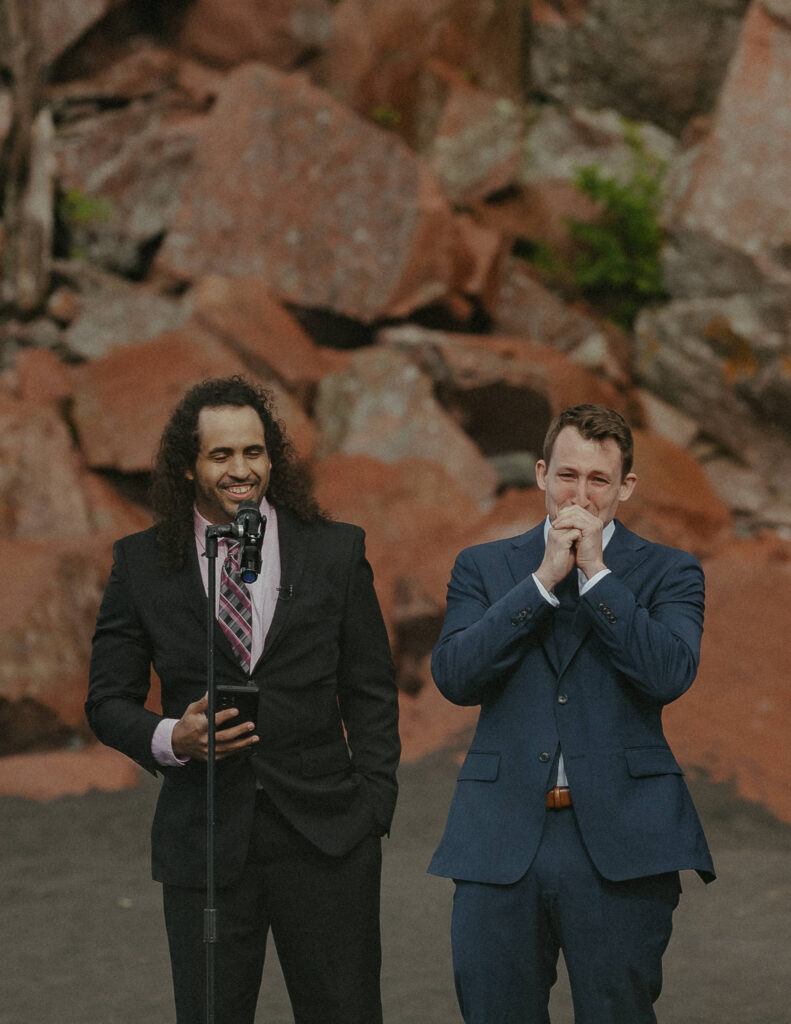 A couple eloping on Black Beach along the North Shore of Minnesota