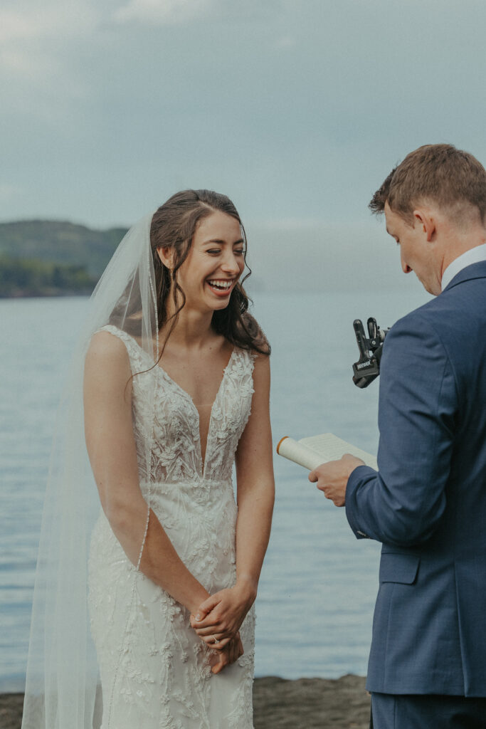 A couple eloping on Black Beach along the North Shore of Minnesota