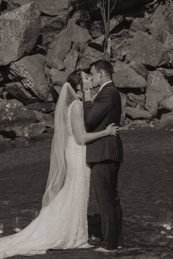 A couple eloping on Black Beach along the North Shore of Minnesota