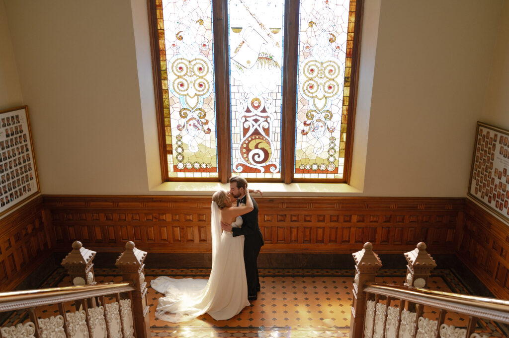 Newlyweds sharing a quiet moment after their Ohio city hall wedding