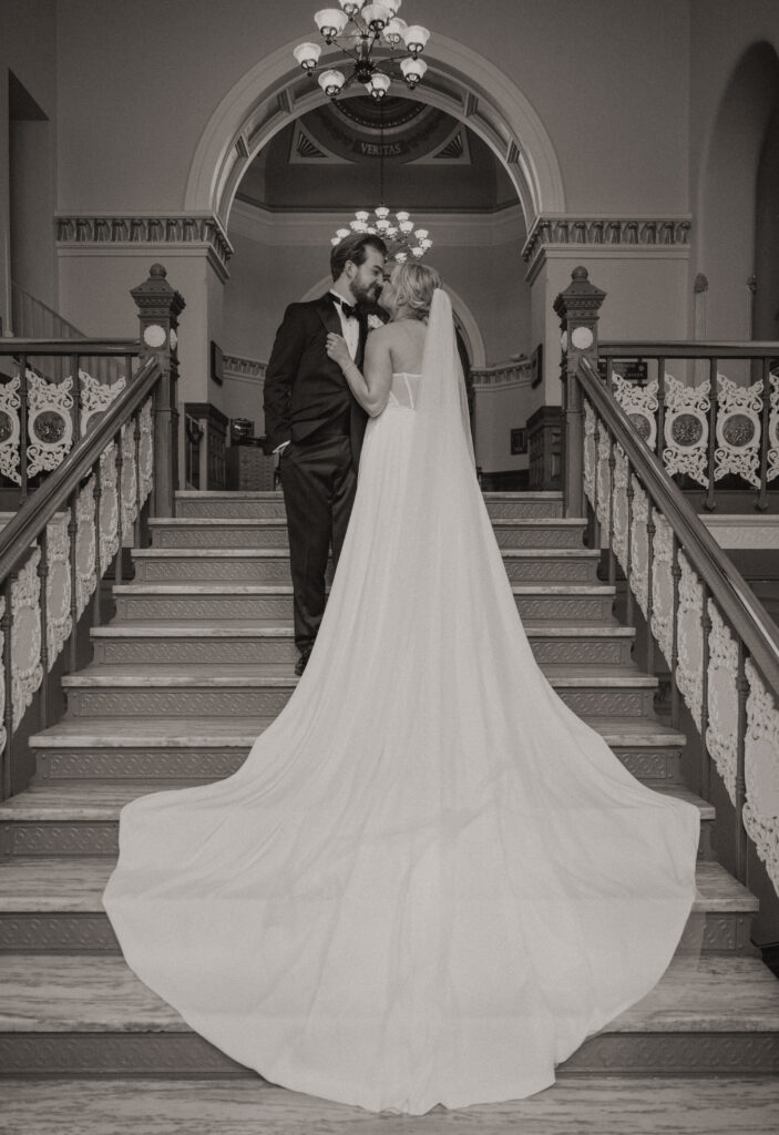 Newlyweds sharing a quiet moment after their Ohio city hall wedding