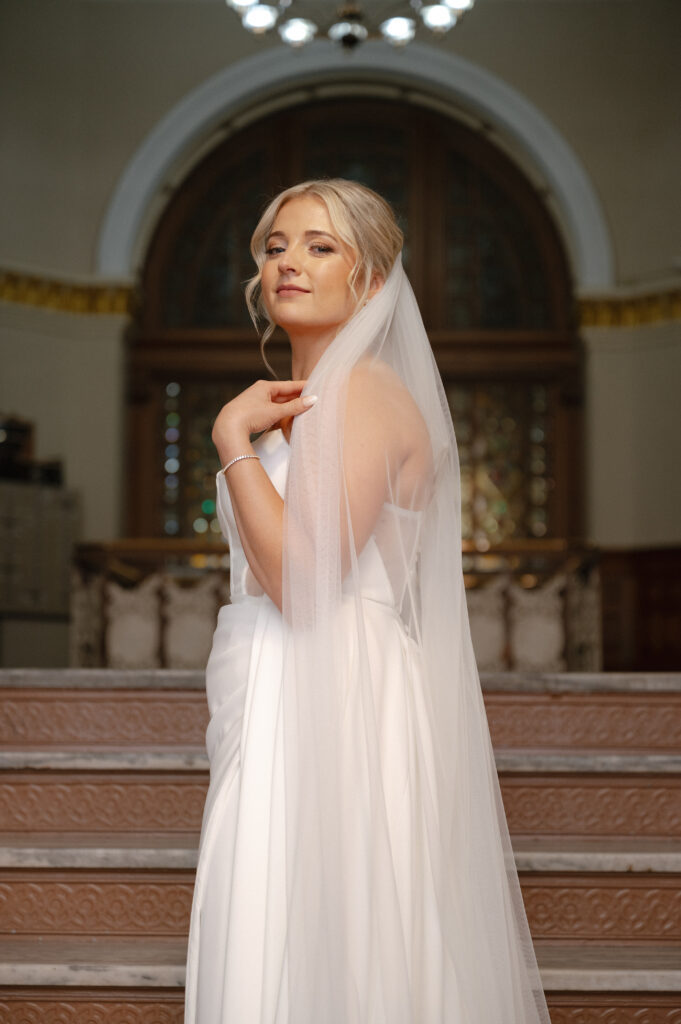 Newlyweds sharing a quiet moment after their Ohio city hall wedding
