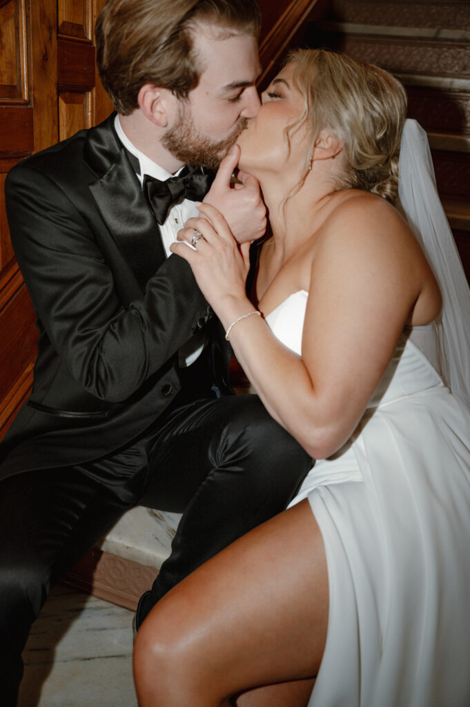 Newlyweds sharing a quiet moment after their Ohio city hall wedding