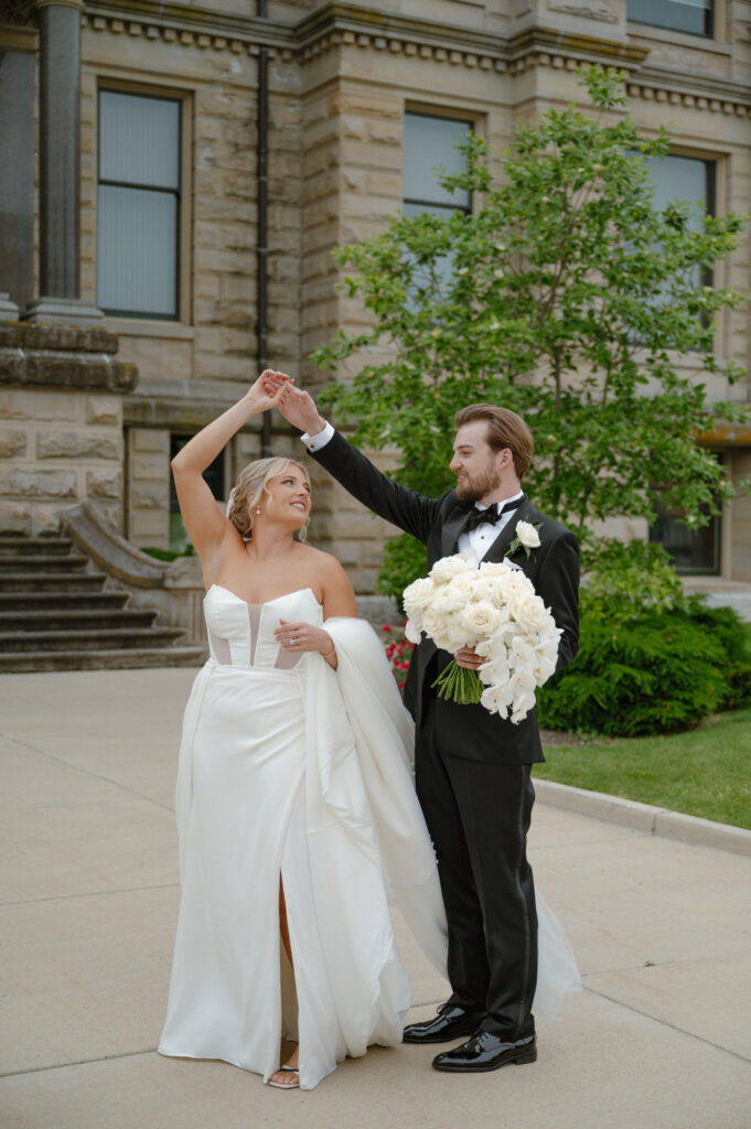 Newlyweds sharing a quiet moment after their Ohio city hall wedding