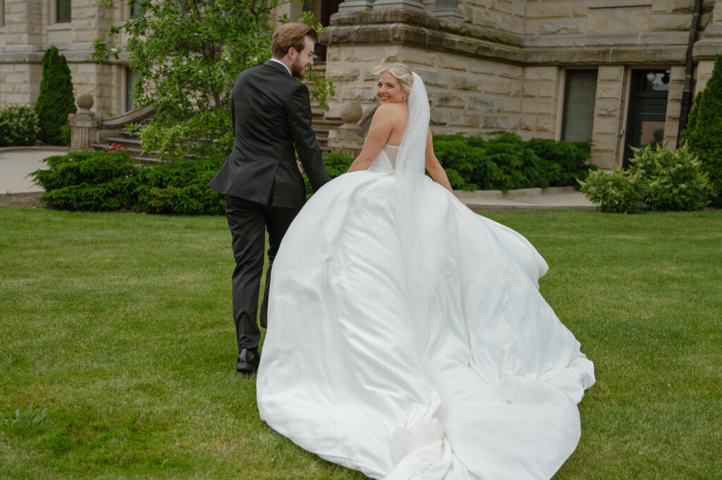 Newlyweds sharing a quiet moment after their Ohio city hall wedding