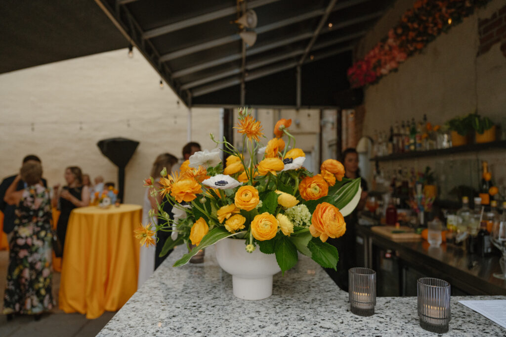 Colorful table styling at an Ohio wedding welcome party