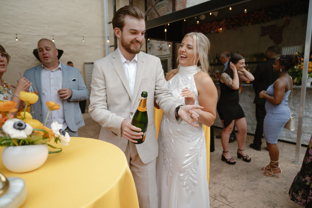 Candid moment of couple during an intimate wedding welcome party
