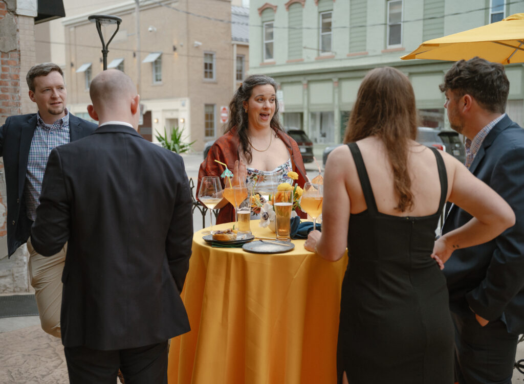 Candid moments during an intimate wedding welcome party