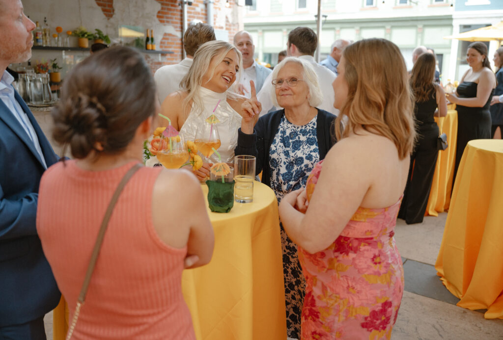 Candid moments during an intimate wedding welcome party