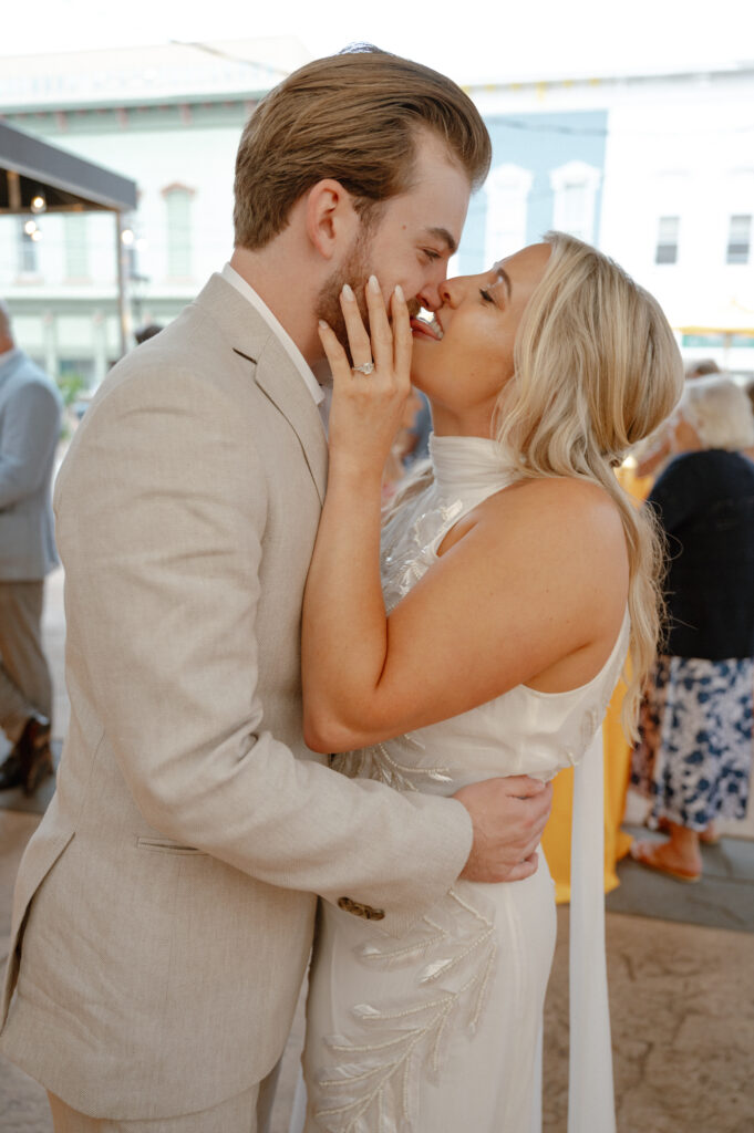 Candid moment of couple during an intimate wedding welcome party