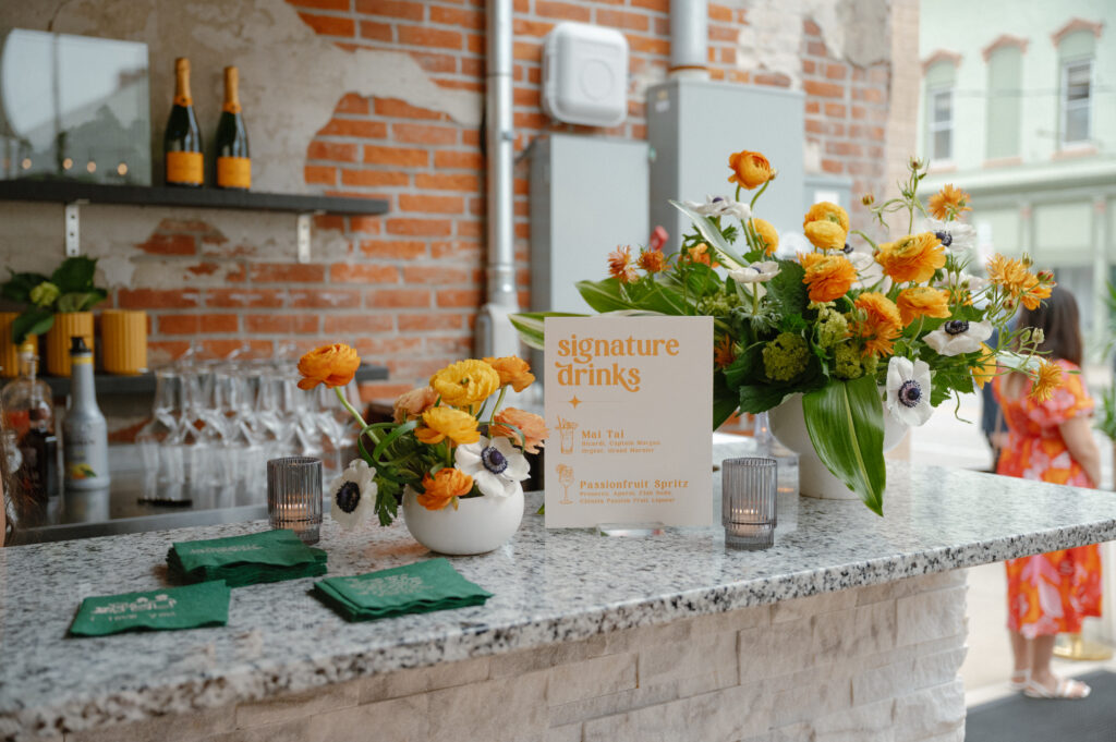 Colorful table styling at an Ohio wedding welcome party