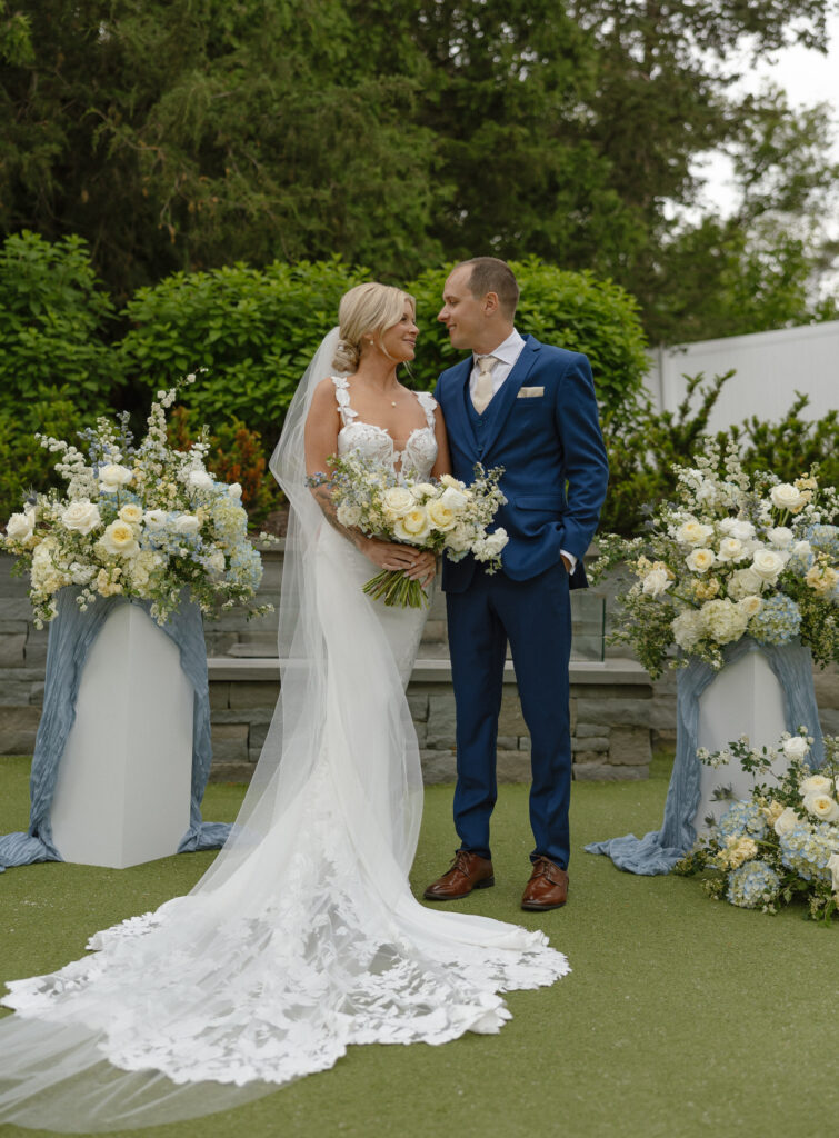 Bride and groom sharing a quiet moment during their luxury Hutton House wedding on Medicine Lake