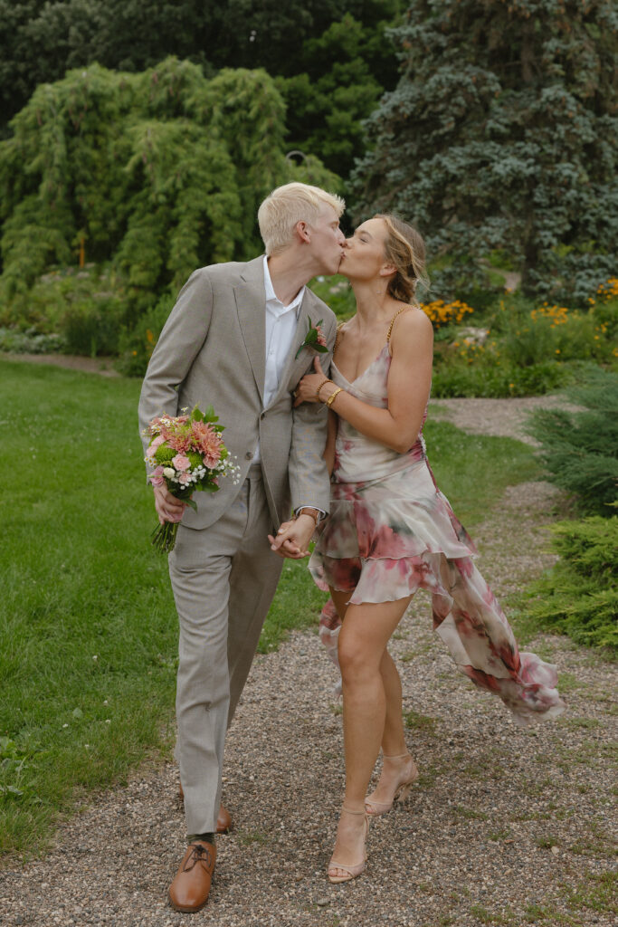 Intimate bride and groom elopement portraits at Lyndale Rose Garden