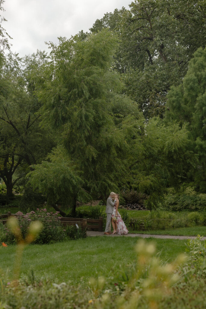 Intimate bride and groom elopement portraits at Lyndale Rose Garden