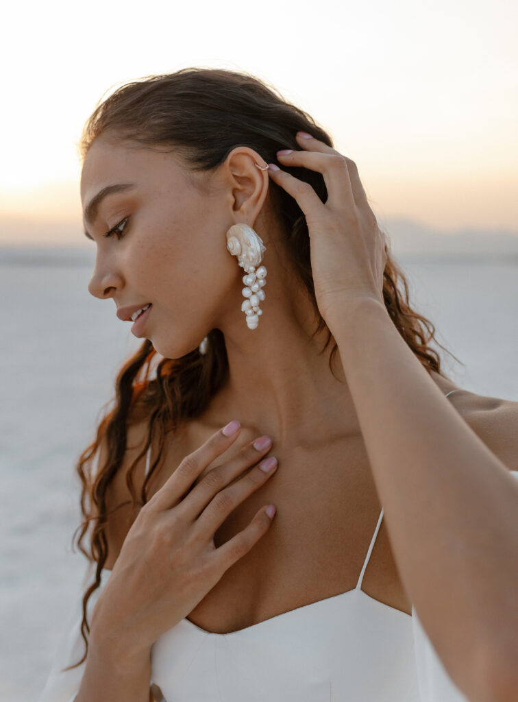 Editorial elopement bridal portraits in the Bonneville Salt Flats