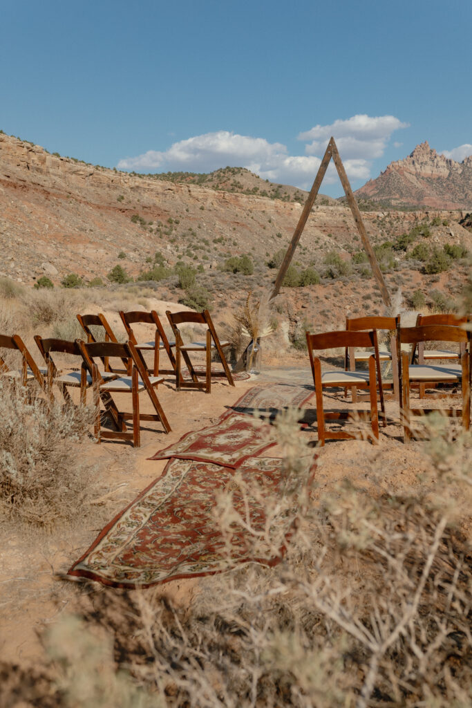 Intimate elopement ceremony setup overlooking Zion National Park