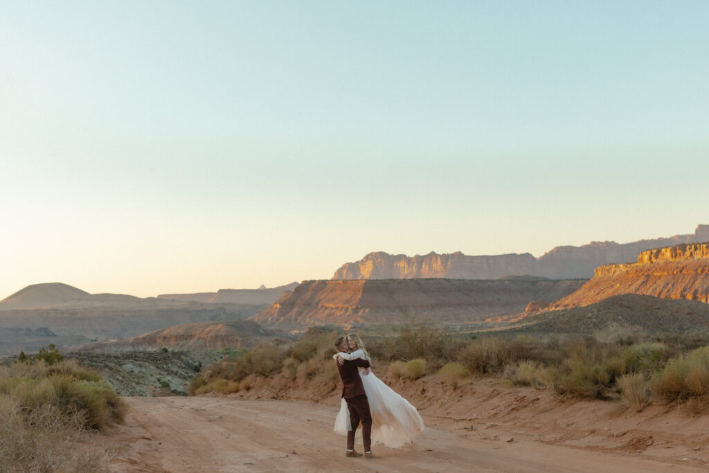 Golden hour elopement portraits in Zion National Park