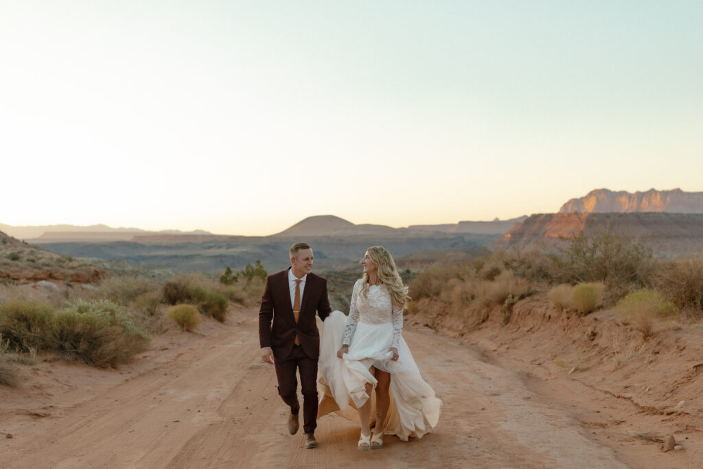 Golden hour elopement portraits in Zion National Park