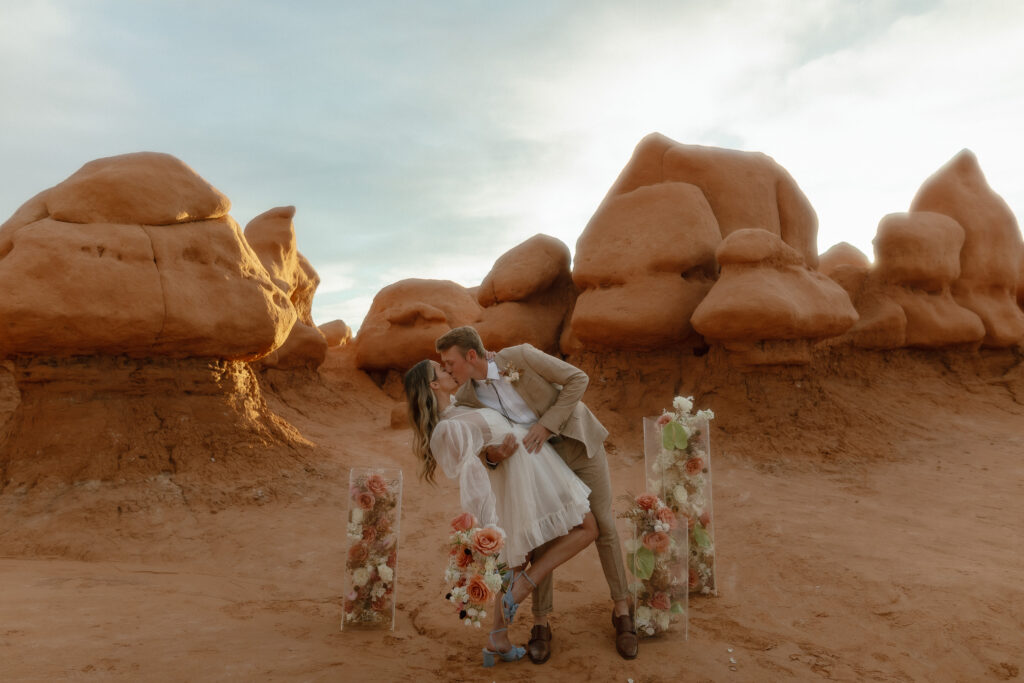 Colorful desert elopement inspiration in Goblin Valley Utah