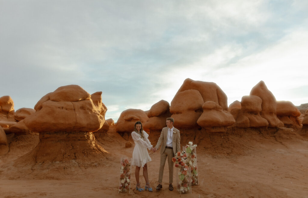 Colorful desert elopement inspiration in Goblin Valley Utah