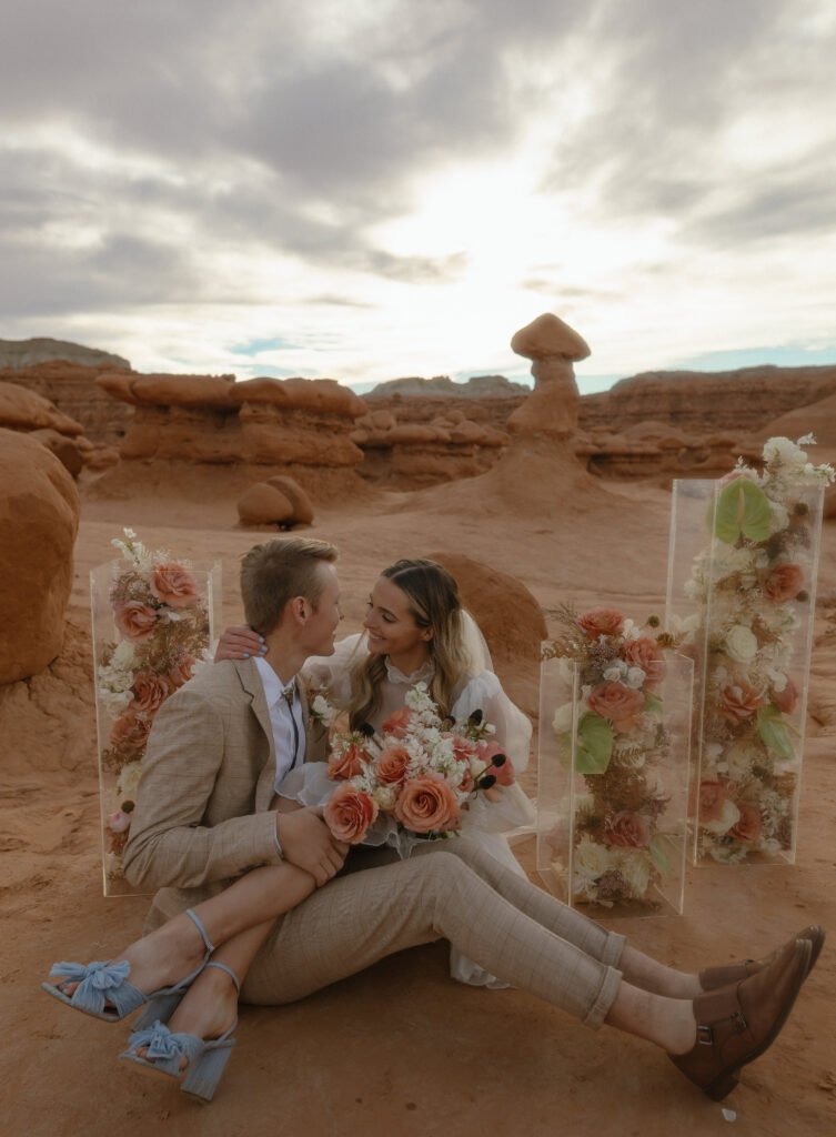 Colorful desert elopement inspiration in Goblin Valley Utah