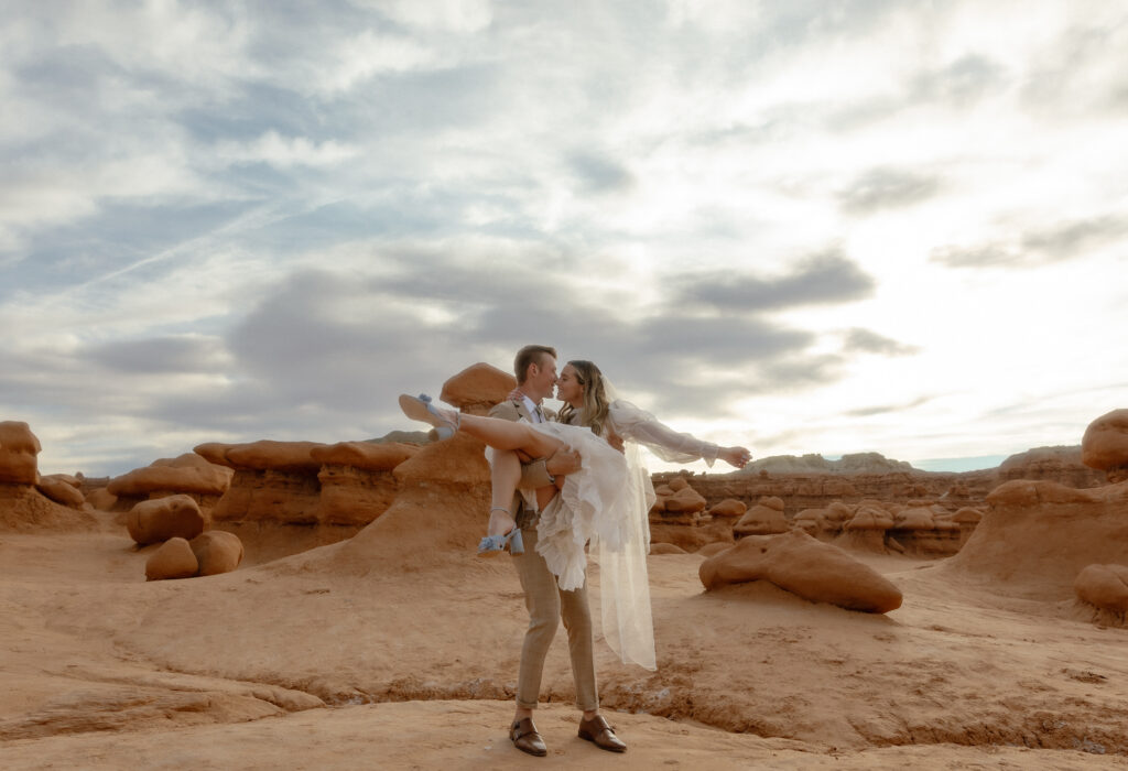 Colorful desert elopement inspiration in Goblin Valley Utah
